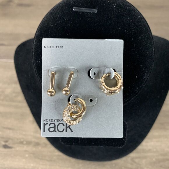 Nordstrom Rack Gold Tone Earrings Bar Rhinestone Huggie Link Drop - 4 pcs - Picture 1 of 10